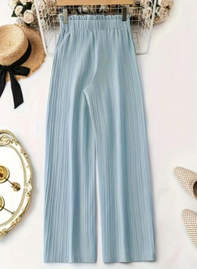 Take Two Light Blue Textured Straight Leg Pants