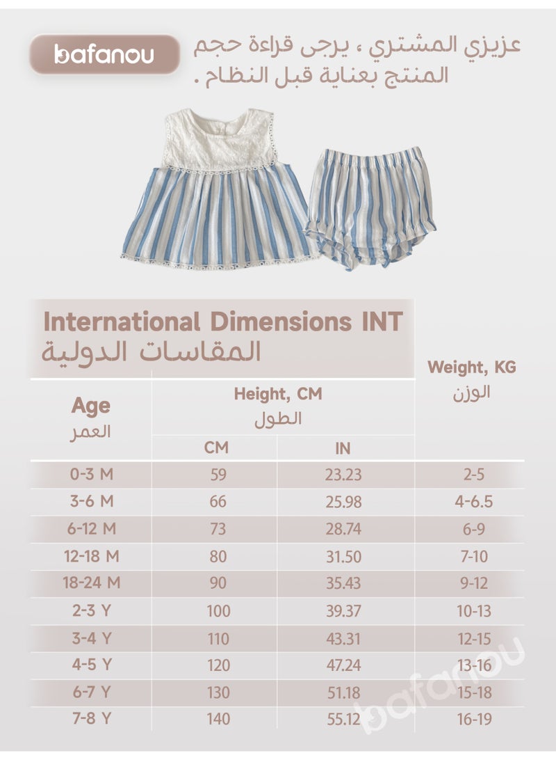 Bafanou Bafanou Baby Clothes Summer Girls Embroidered Sleeveless Top Striped Pants 2-piece Set Fashion Children's Suit  - Image 3