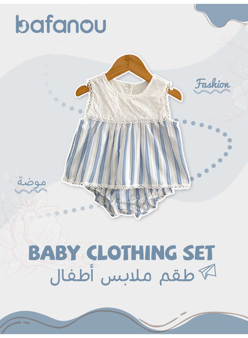 Bafanou Bafanou Baby Clothes Summer Girls Embroidered Sleeveless Top Striped Pants 2-piece Set Fashion Children's Suit  - Image 1
