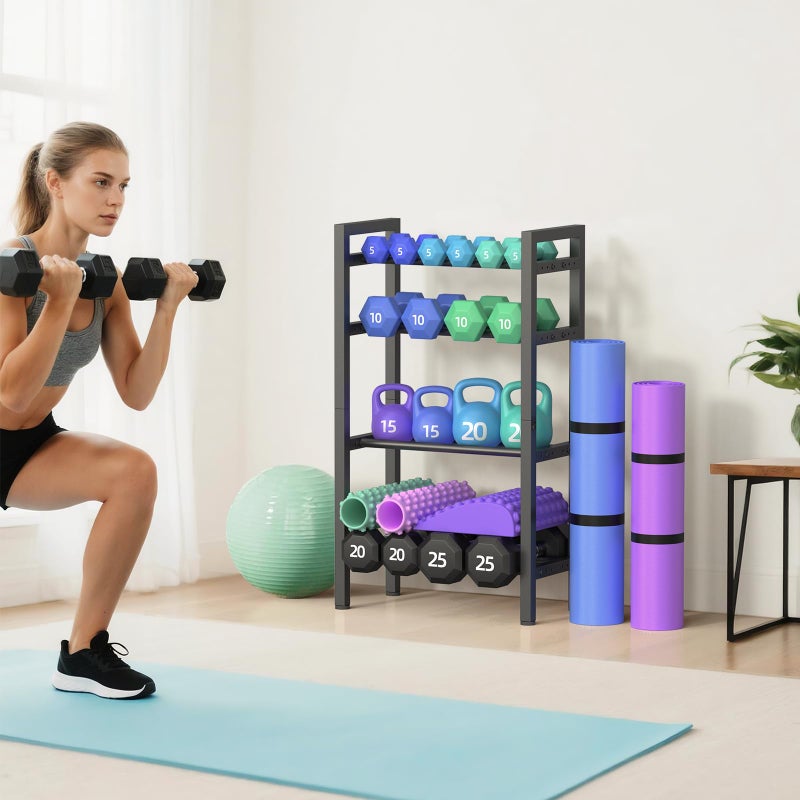 OUTWOLF 4 Tier Dumbbell Rack,Adjustable Weight Rack for Home Gym,Heavy Duty Weight Stand,800LBS Capacity Kettlebells Storage,Workout Equipment Organizer (Rack Only) - Image 5