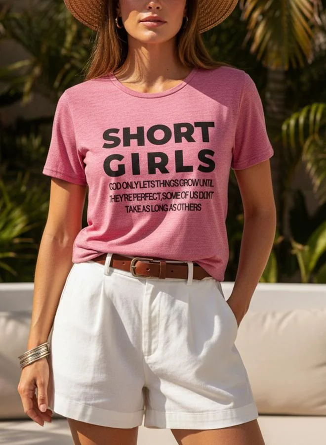 تايك تو Pink Slogan Print Short Sleeves T-Shirt