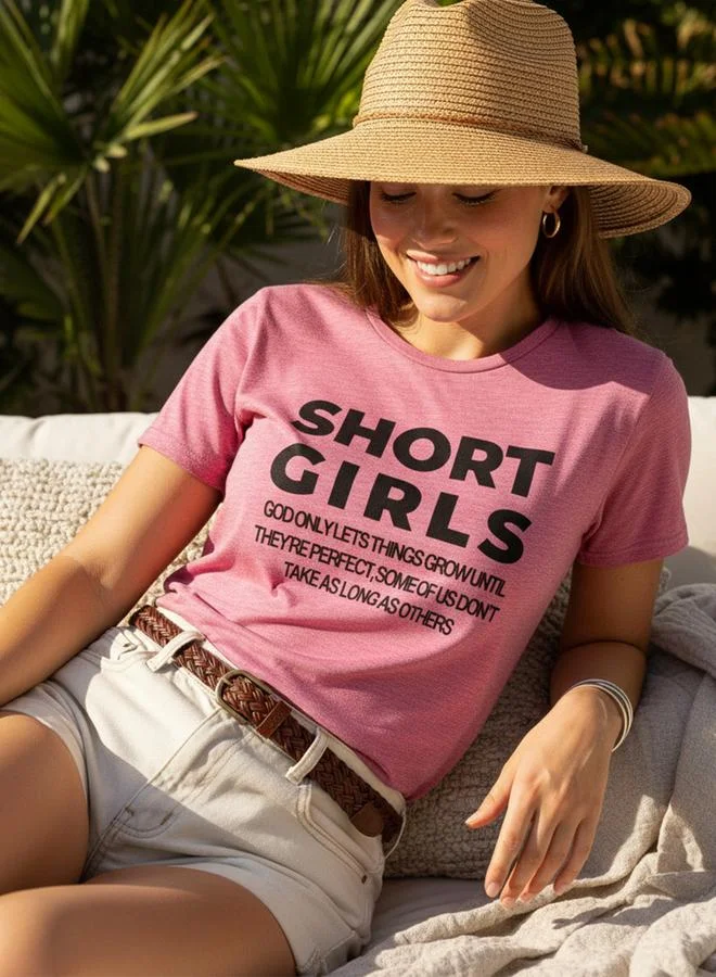 تايك تو Pink Slogan Print Short Sleeves T-Shirt