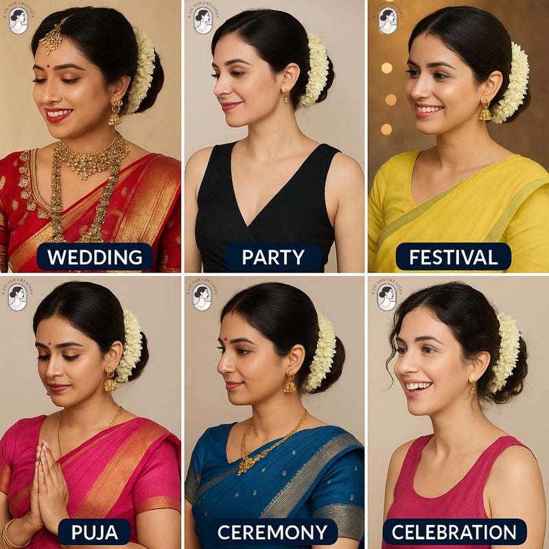 Kailash Creation Artificial Mogra Gajra for Hair Bun & Braids | Scented Jasmine Flower Hair Accessory | Reusable Traditional Bridal Gajra for Women & Girls (Pack of 12) - Image 2