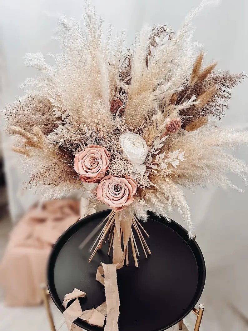 Bluejw Wedding Bouquet Dried Flowers Pampas Grass Bundle - Mini Burnt Bridal Bouquet with Real Natural Dried Plants - Image 3