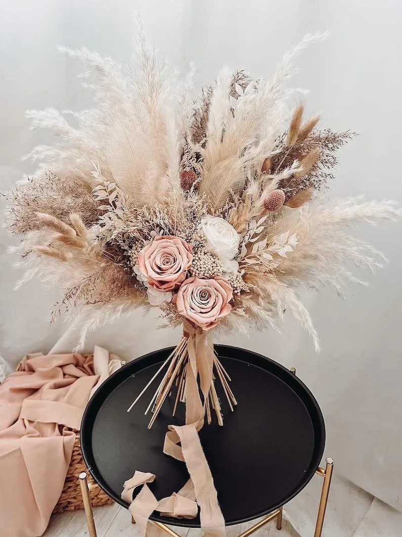 Bluejw Wedding Bouquet Dried Flowers Pampas Grass Bundle - Mini Burnt Bridal Bouquet with Real Natural Dried Plants - Image 5