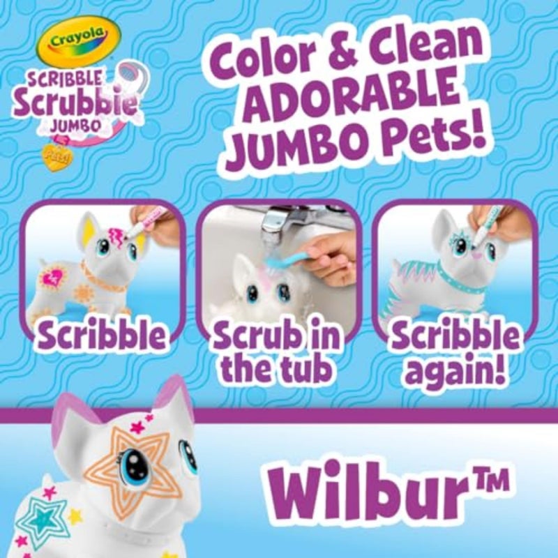 Crayola Scribble Scrubbie Jumbo Pet - Wilbur (6in), Customizable Dog Toy for Kids, Washable Animal Art Kit, Animal Gifts for Girls & Boys - Image 3
