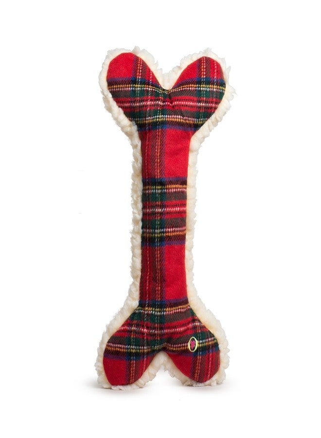 HuggleHounds لعبة عظمة قطيفة من HuggleHounds Tartan Tidings - لعبة عظمة قطيفة للكلاب، مصنوعة من الصوف الناعم، متينة، محشوة بشكل قطيفة للسلالات الكبيرة والجراء، جلد غنم صناعي - 12 بوصة (عبوة واحدة) - Image 1