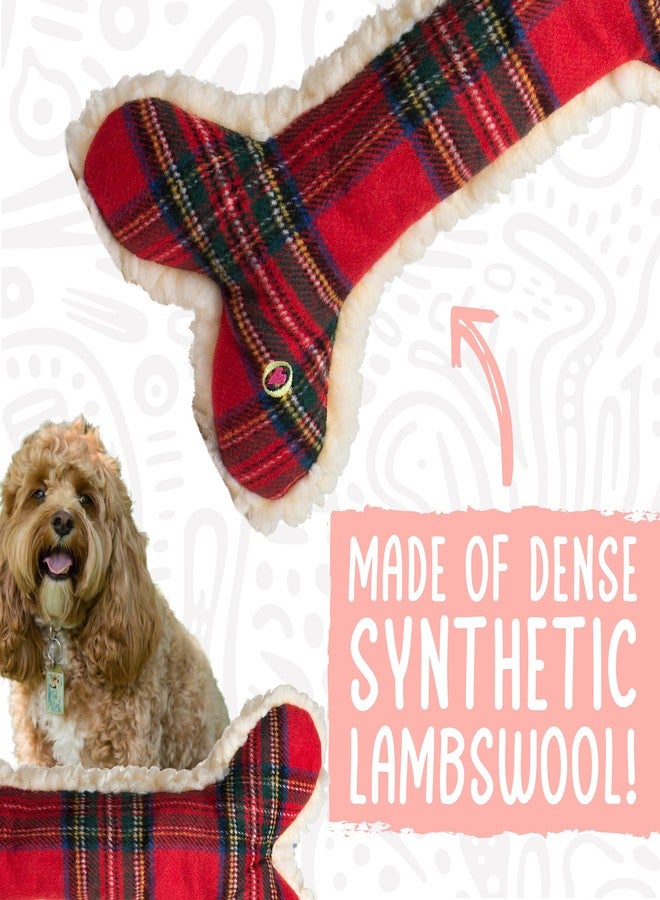 HuggleHounds لعبة عظمة قطيفة من HuggleHounds Tartan Tidings - لعبة عظمة قطيفة للكلاب، مصنوعة من الصوف الناعم، متينة، محشوة بشكل قطيفة للسلالات الكبيرة والجراء، جلد غنم صناعي - 12 بوصة (عبوة واحدة) - Image 4