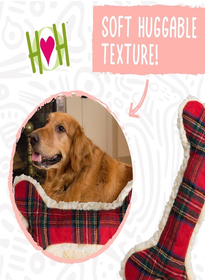 HuggleHounds لعبة عظمة قطيفة من HuggleHounds Tartan Tidings - لعبة عظمة قطيفة للكلاب، مصنوعة من الصوف الناعم، متينة، محشوة بشكل قطيفة للسلالات الكبيرة والجراء، جلد غنم صناعي - 12 بوصة (عبوة واحدة) - Image 3