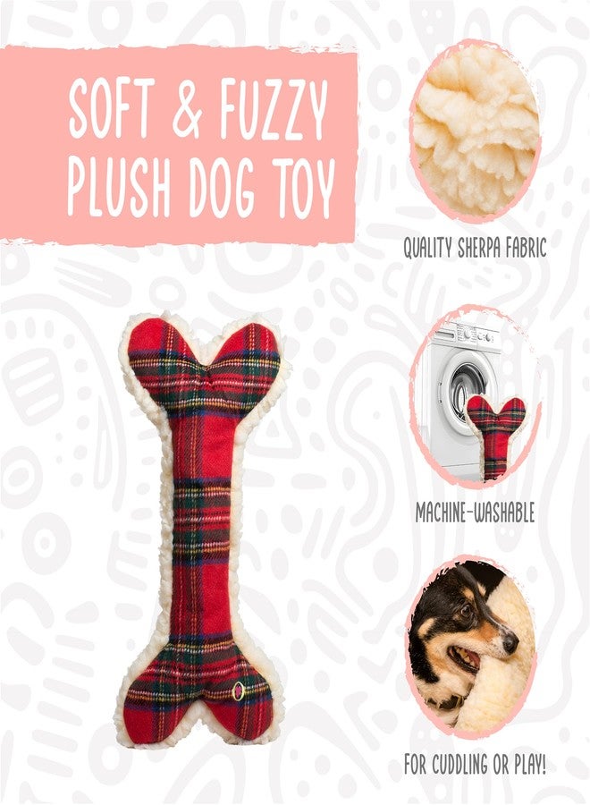 HuggleHounds لعبة عظمة قطيفة من HuggleHounds Tartan Tidings - لعبة عظمة قطيفة للكلاب، مصنوعة من الصوف الناعم، متينة، محشوة بشكل قطيفة للسلالات الكبيرة والجراء، جلد غنم صناعي - 12 بوصة (عبوة واحدة) - Image 2