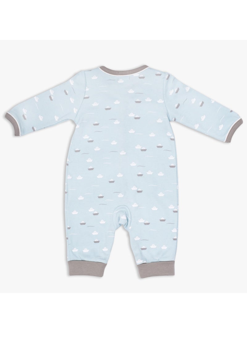 MOON 100% Cotton  Sleepsuit, Hat And Bib 3pcs 3-6M Teal - Little Boat - Image 2