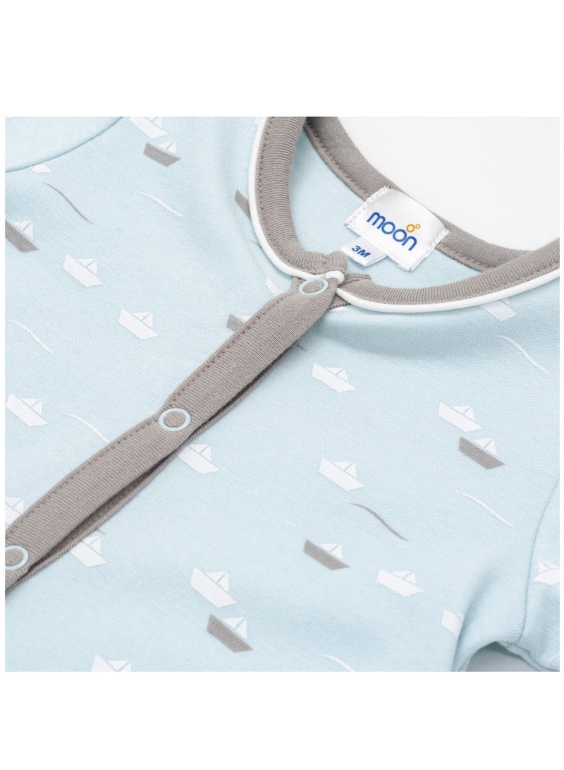 MOON 100% Cotton  Sleepsuit, Hat And Bib 3pcs 3-6M Teal - Little Boat - Image 4