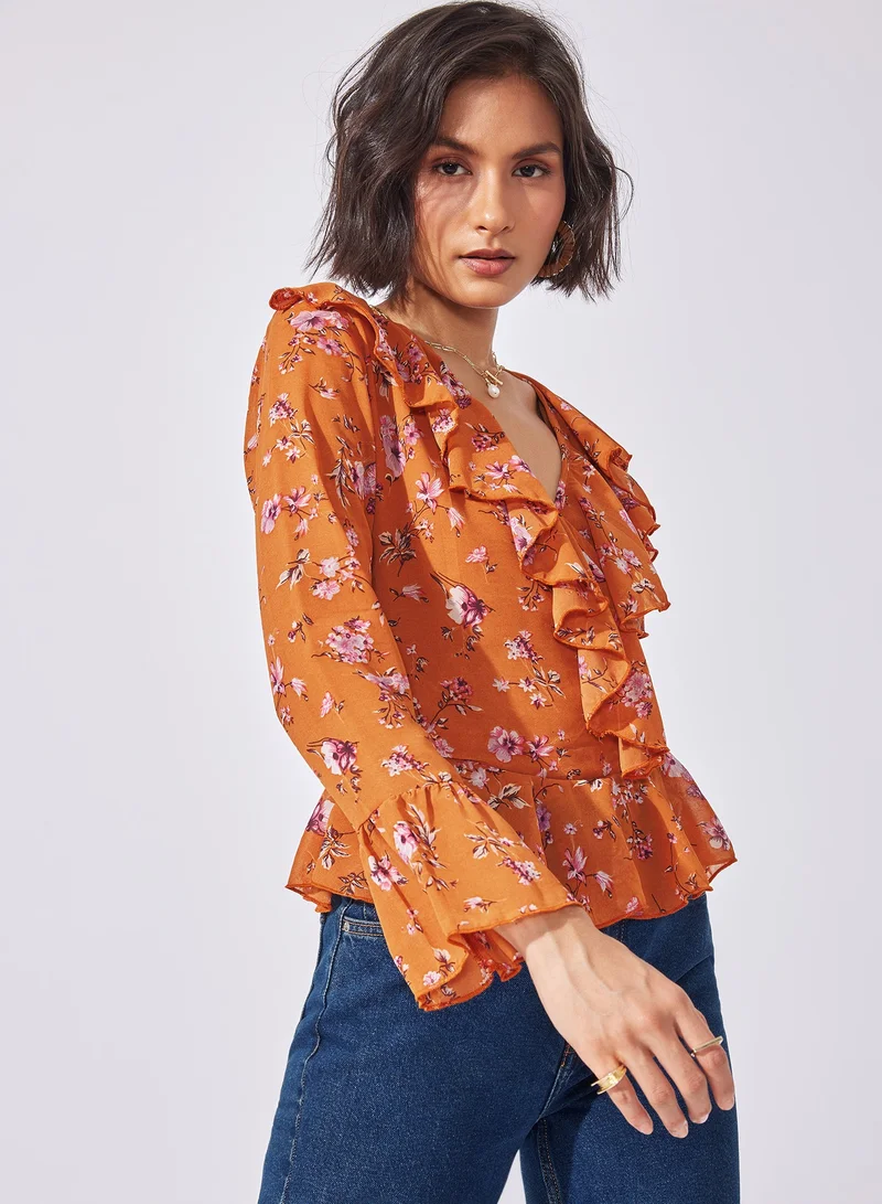 The Label Life Floral Ruffled Blouse