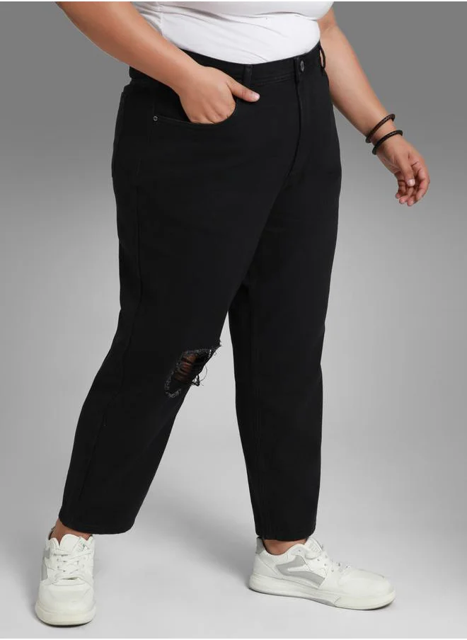 HIGH STAR Plus Ripped High Rise Jeans with Pockets by Styli