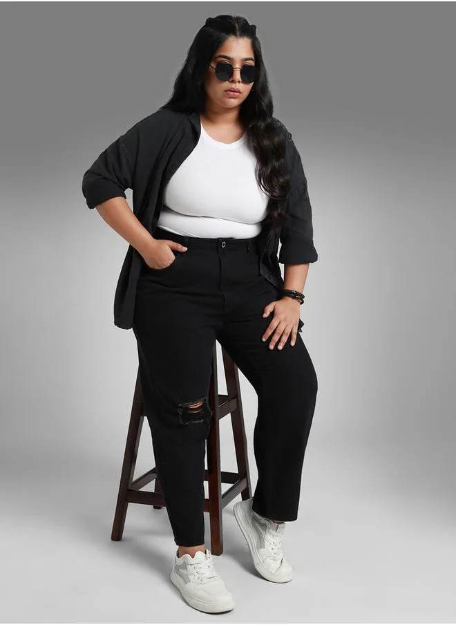 HIGH STAR Plus Ripped High Rise Jeans with Pockets by Styli