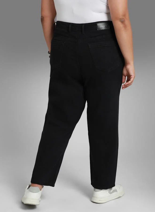 HIGH STAR Plus Ripped High Rise Jeans with Pockets by Styli