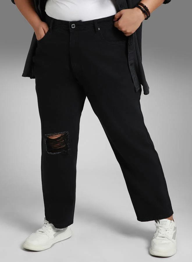 HIGH STAR Plus Ripped High Rise Jeans with Pockets by Styli