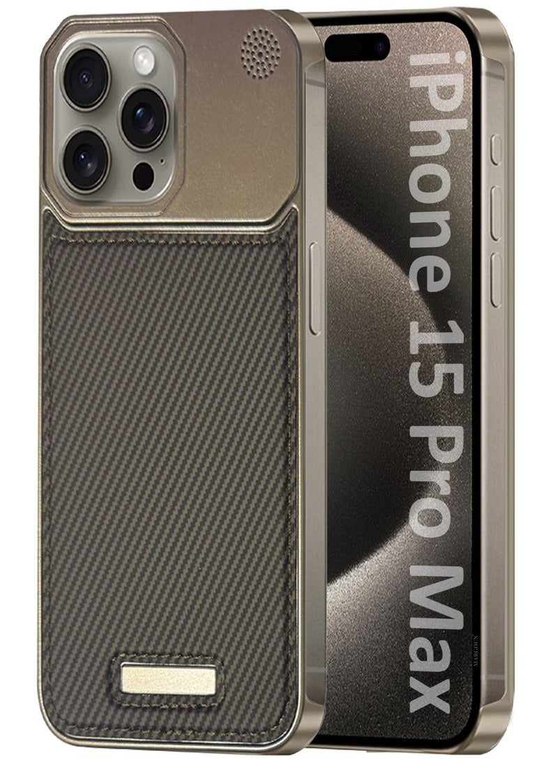 CATANES iPhone 15 Pro Max Case Leather Metal Design, Slim Lightweight Minimalist Cover