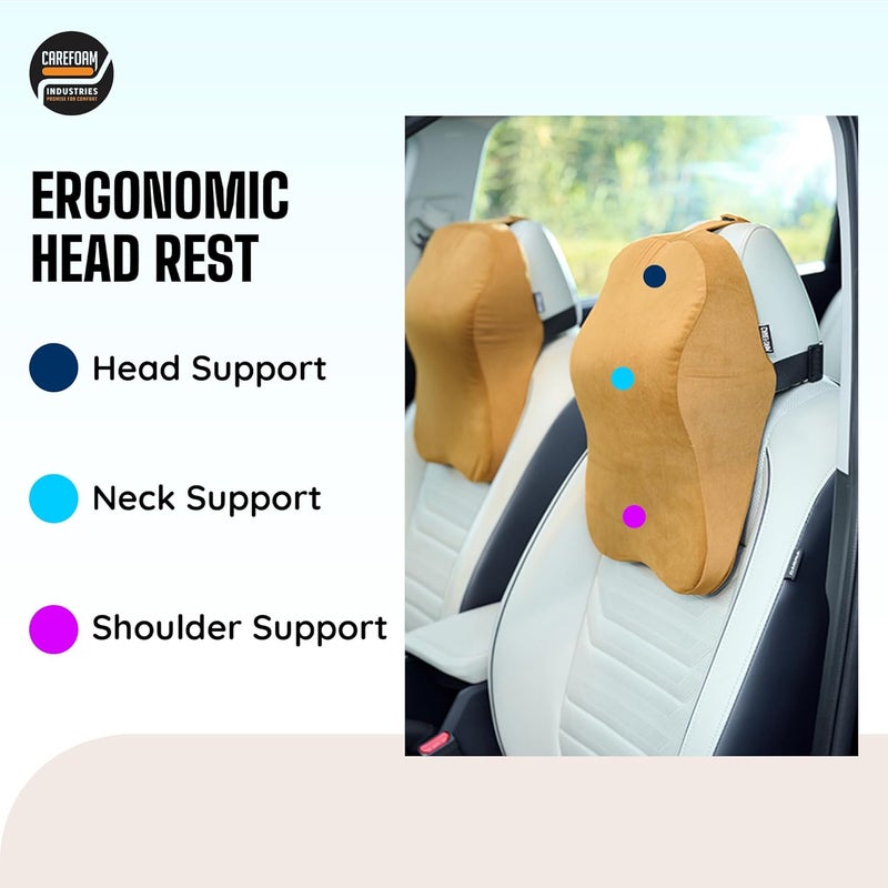 CareFoam Ultimate Memory Foam Car Neck Rest Pillow Ultrasoft Car Pillow for Comfortable Car Rides Superior Neck Support Cushion Relieves Neck Pain Tan Velvet Cover 14 x11 x5 Inch Pack of 1 - Image 2