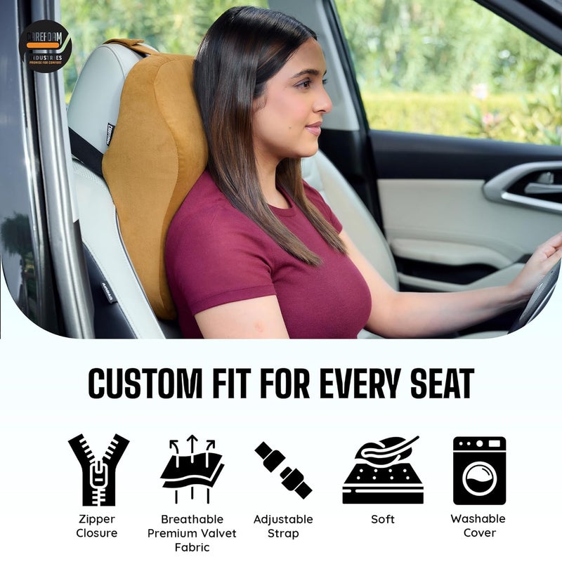 CareFoam Ultimate Memory Foam Car Neck Rest Pillow Ultrasoft Car Pillow for Comfortable Car Rides Superior Neck Support Cushion Relieves Neck Pain Tan Velvet Cover 14 x11 x5 Inch Pack of 1 - Image 5