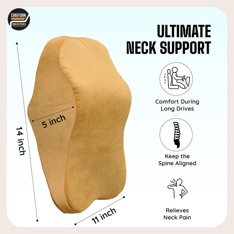 CareFoam Ultimate Memory Foam Car Neck Rest Pillow Ultrasoft Car Pillow for Comfortable Car Rides Superior Neck Support Cushion Relieves Neck Pain Tan Velvet Cover 14 x11 x5 Inch Pack of 1 - Image 3