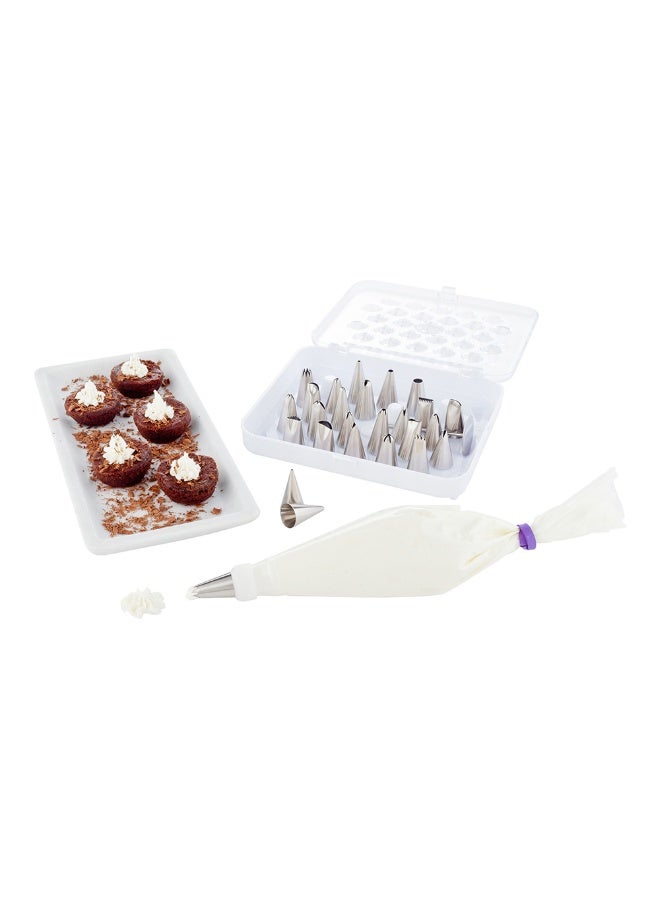 Restaurantware مجموعة نصائح التزيين 7 × 6.2 بوصة، مجموعة نصائح المعجنات - مجموعة مكونة من 28 قطعة، تشمل 26 نصيحة تزيين، 1 موصل، و 1 مسمار، مجموعة نصائح تزيين الكعك من الفولاذ المقاوم للصدأ، زين الكعك أو الكب كيك - Image 2