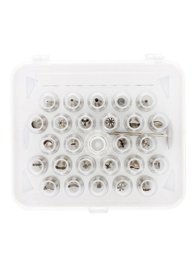 Restaurantware مجموعة نصائح التزيين 7 × 6.2 بوصة، مجموعة نصائح المعجنات - مجموعة مكونة من 28 قطعة، تشمل 26 نصيحة تزيين، 1 موصل، و 1 مسمار، مجموعة نصائح تزيين الكعك من الفولاذ المقاوم للصدأ، زين الكعك أو الكب كيك - Image 1