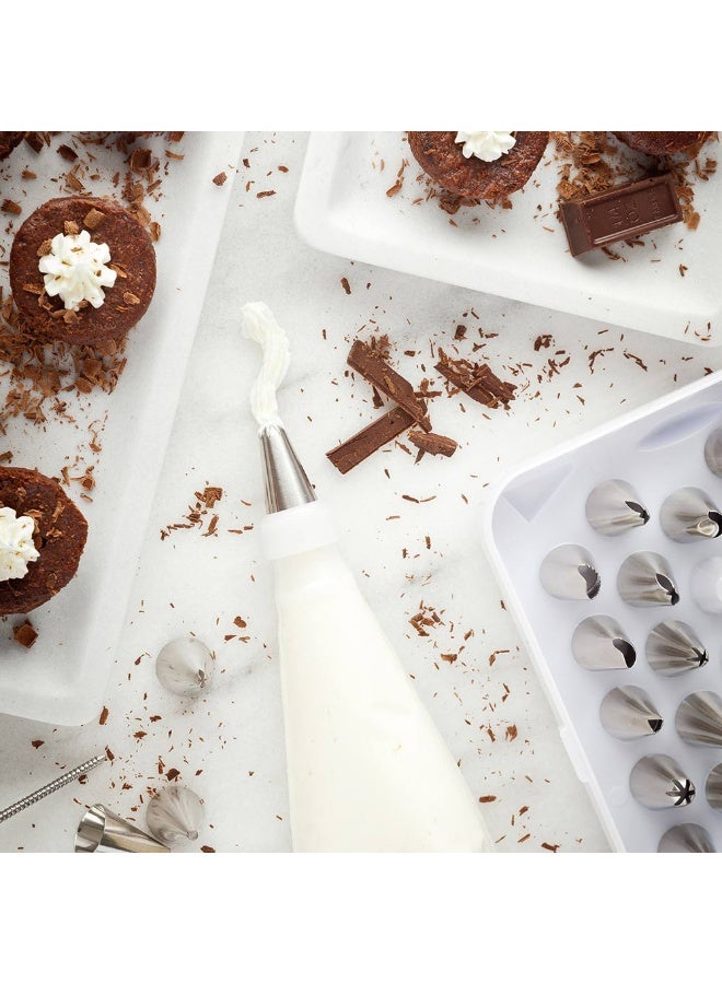 Restaurantware مجموعة نصائح التزيين 7 × 6.2 بوصة، مجموعة نصائح المعجنات - مجموعة مكونة من 28 قطعة، تشمل 26 نصيحة تزيين، 1 موصل، و 1 مسمار، مجموعة نصائح تزيين الكعك من الفولاذ المقاوم للصدأ، زين الكعك أو الكب كيك - Image 3