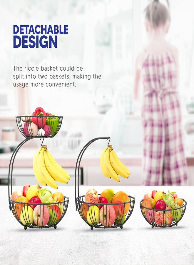 RICCLE Fruit Basket For Kitchen Counter - Fruit Basket With Banana Hanger - Double Layer Metal Wire Fruit Bowl For Countertop - Fruit Holder For Produce, Vegetables - Image 3