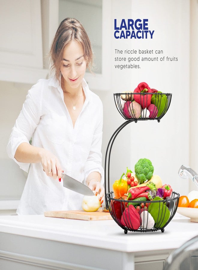 RICCLE Fruit Basket For Kitchen Counter - Fruit Basket With Banana Hanger - Double Layer Metal Wire Fruit Bowl For Countertop - Fruit Holder For Produce, Vegetables - Image 4