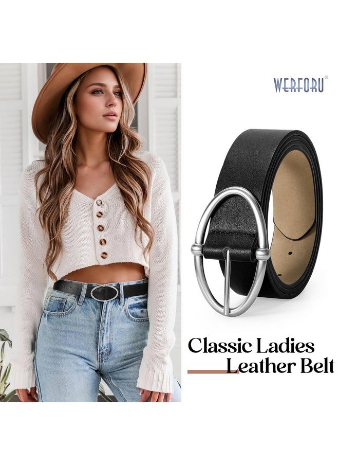 Werforu - Women Leather Belt Fashion Leather Waist Belt For Jean Dress With Gold/Silver Buckle - Image 1