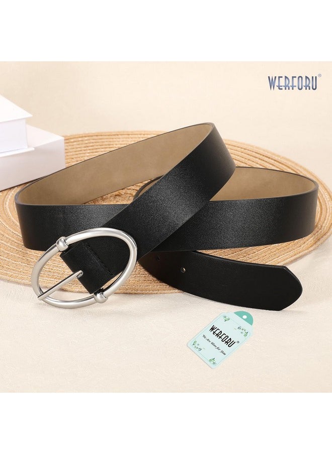 Werforu - Women Leather Belt Fashion Leather Waist Belt For Jean Dress With Gold/Silver Buckle - Image 1