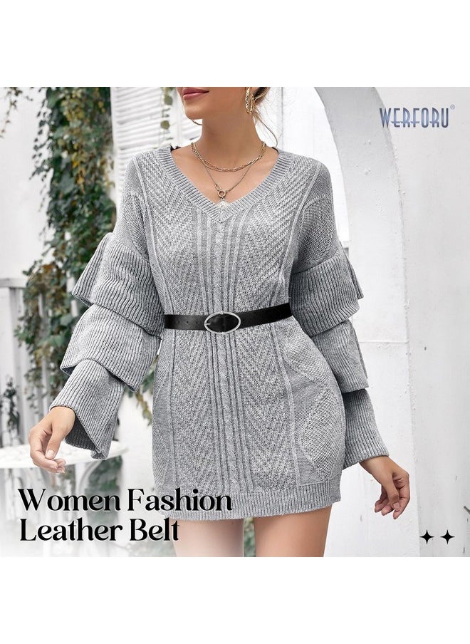 Werforu - Women Leather Belt Fashion Leather Waist Belt For Jean Dress With Gold/Silver Buckle - Image 1