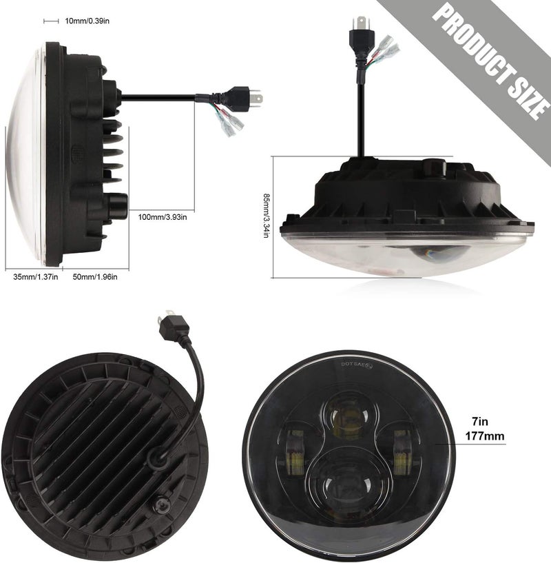 DriSentri 7 Inch Round LED Headlights, 2PCS 200W 6000K DOT Approved Hi/Lo Beam for Jeep Wrangler JK CJ TJ - Image 2