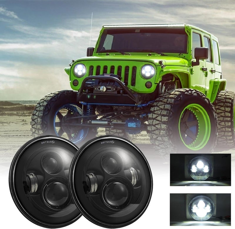 DriSentri 7 Inch Round LED Headlights, 2PCS 200W 6000K DOT Approved Hi/Lo Beam for Jeep Wrangler JK CJ TJ - Image 3