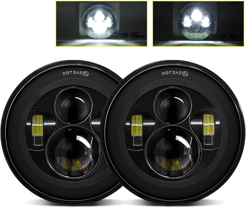 DriSentri 7 Inch Round LED Headlights, 2PCS 200W 6000K DOT Approved Hi/Lo Beam for Jeep Wrangler JK CJ TJ - Image 1