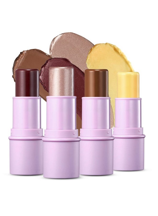 LUXAZA 4Pcs Cream Contour Stick Makeup Sethighlighter & Bronzer & Blush & Moisturizer Stickilluminator Makeup For Face Brightens And Contouring Peneasy To Sculptnon Greasy Long Lasting Shades Pencil  - Image 1