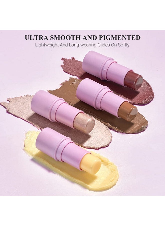 LUXAZA 4Pcs Cream Contour Stick Makeup Sethighlighter & Bronzer & Blush & Moisturizer Stickilluminator Makeup For Face Brightens And Contouring Peneasy To Sculptnon Greasy Long Lasting Shades Pencil  - Image 4
