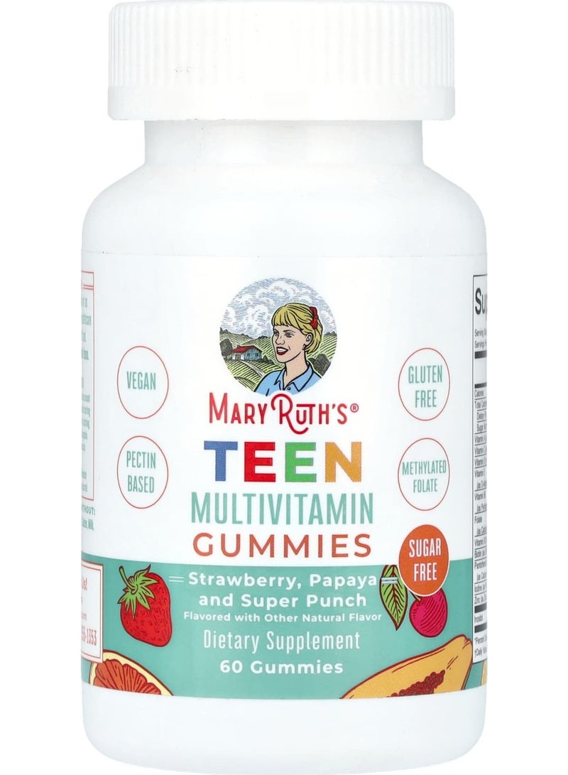 MaryRuth's Teen Multivitamin Gummies, Sugar Free, Strawberry, Papaya and Super Punch, 60 Gummies