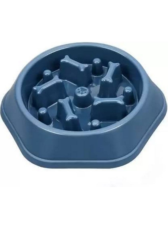 وعاء تغذية بطيء للحيوانات الأليفة - وعاء تغذية غير قابل للانزلاق ولا يسبب الاختناق مع وعاء دائري بنمط عظمي (2.5 مل) - أزرق