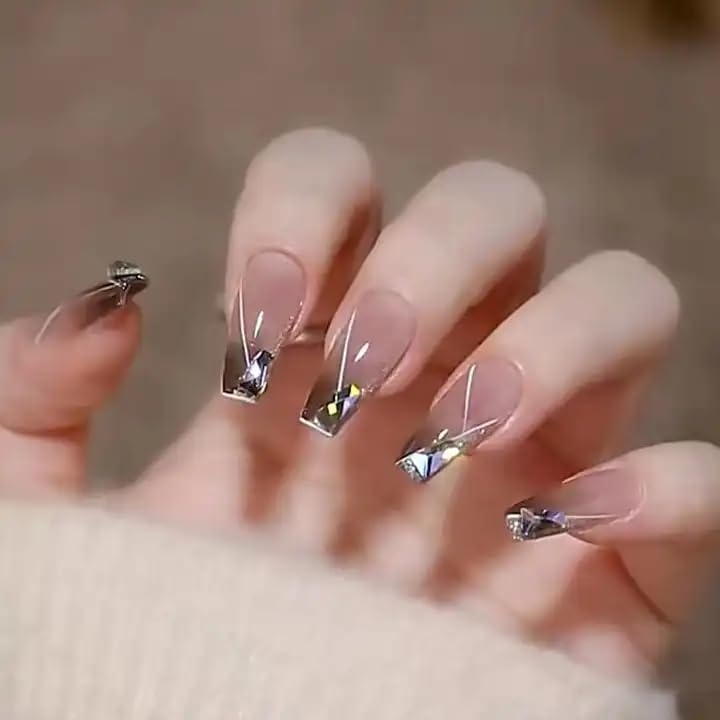 KRESHU Flase 3D Artificial Nail Tip Fingernails French Short Square Sticks 24Pcs Nails with Glue Press On Nail for Women, Girls, Wedding Gifts(1-set) - Image 1