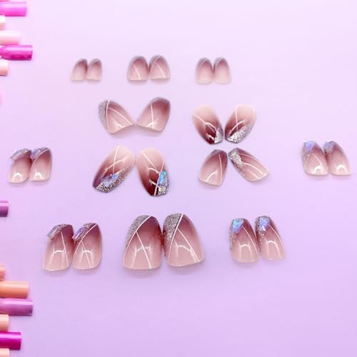 KRESHU Flase 3D Artificial Nail Tip Fingernails French Short Square Sticks 24Pcs Nails with Glue Press On Nail for Women, Girls, Wedding Gifts(1-set) - Image 2