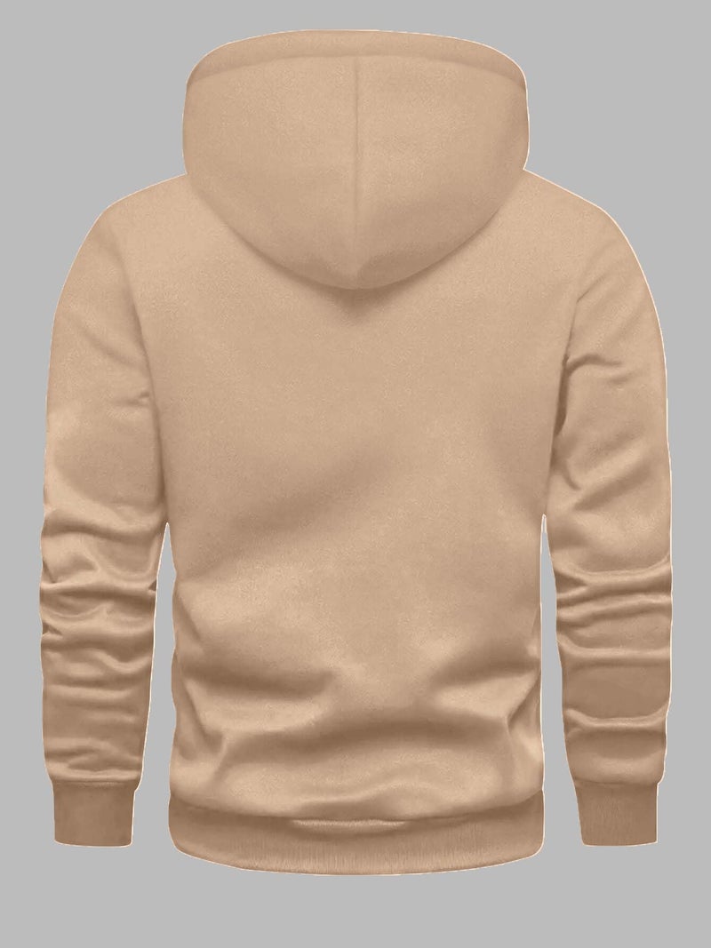 Jump Cuts Mens Solid Hooded Neck Full Sleeve Beige LoopKnit Sweatshirt - Image 2