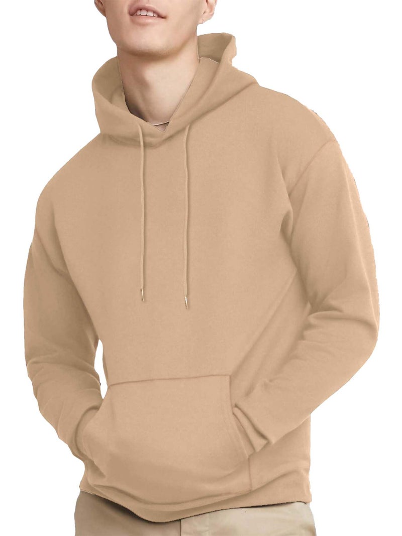Jump Cuts Mens Solid Hooded Neck Full Sleeve Beige LoopKnit Sweatshirt - Image 4