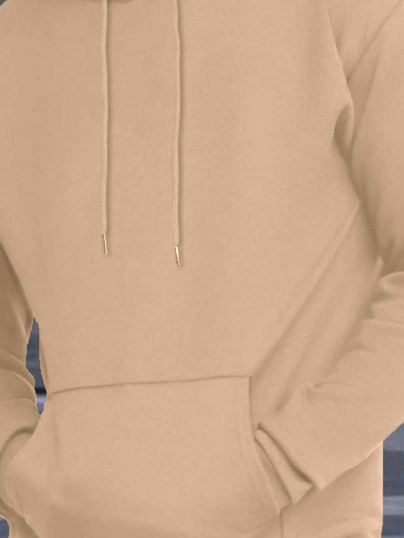 Jump Cuts Mens Solid Hooded Neck Full Sleeve Beige LoopKnit Sweatshirt - Image 3