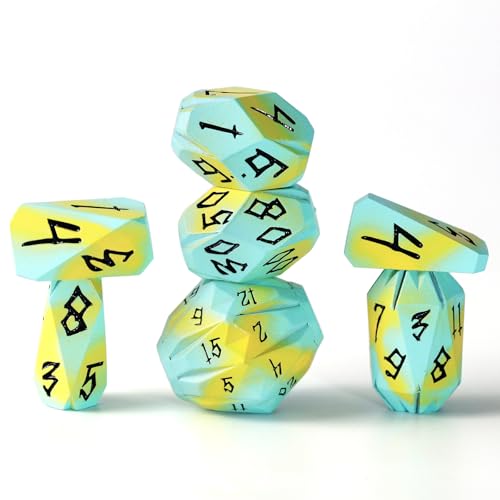 FONVGOGO Metal DND Dice Set Dungeons and Dragons DND Dice of 7 RPG Dice Set Metal Unique Cool Polyhedral D and D Dice with Cardboard Box for Role Playing Games TTRPG Gifts Blue Yellow - Image 1