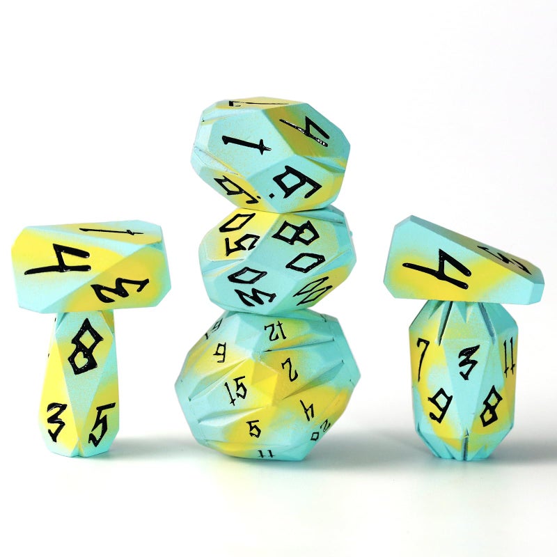 FONVGOGO Metal DND Dice Set Dungeons and Dragons DND Dice of 7 RPG Dice Set Metal Unique Cool Polyhedral D and D Dice with Cardboard Box for Role Playing Games TTRPG Gifts Blue Yellow - Image 3