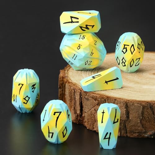FONVGOGO Metal DND Dice Set Dungeons and Dragons DND Dice of 7 RPG Dice Set Metal Unique Cool Polyhedral D and D Dice with Cardboard Box for Role Playing Games TTRPG Gifts Blue Yellow - Image 5