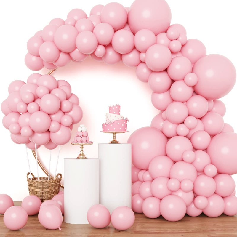 RUBFAC Pink Balloons 129pcs Light Pastel Pink Balloon Different Sizes 18 12 10 5 Inch for Garland Arch Birthday Party Baby Shower Gender Reveal Wedding Anniversary Easter Decoration - Image 1