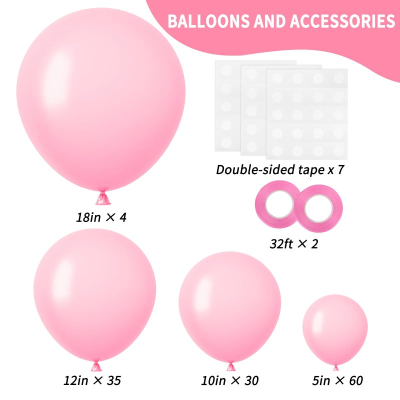 RUBFAC Pink Balloons 129pcs Light Pastel Pink Balloon Different Sizes 18 12 10 5 Inch for Garland Arch Birthday Party Baby Shower Gender Reveal Wedding Anniversary Easter Decoration - Image 2